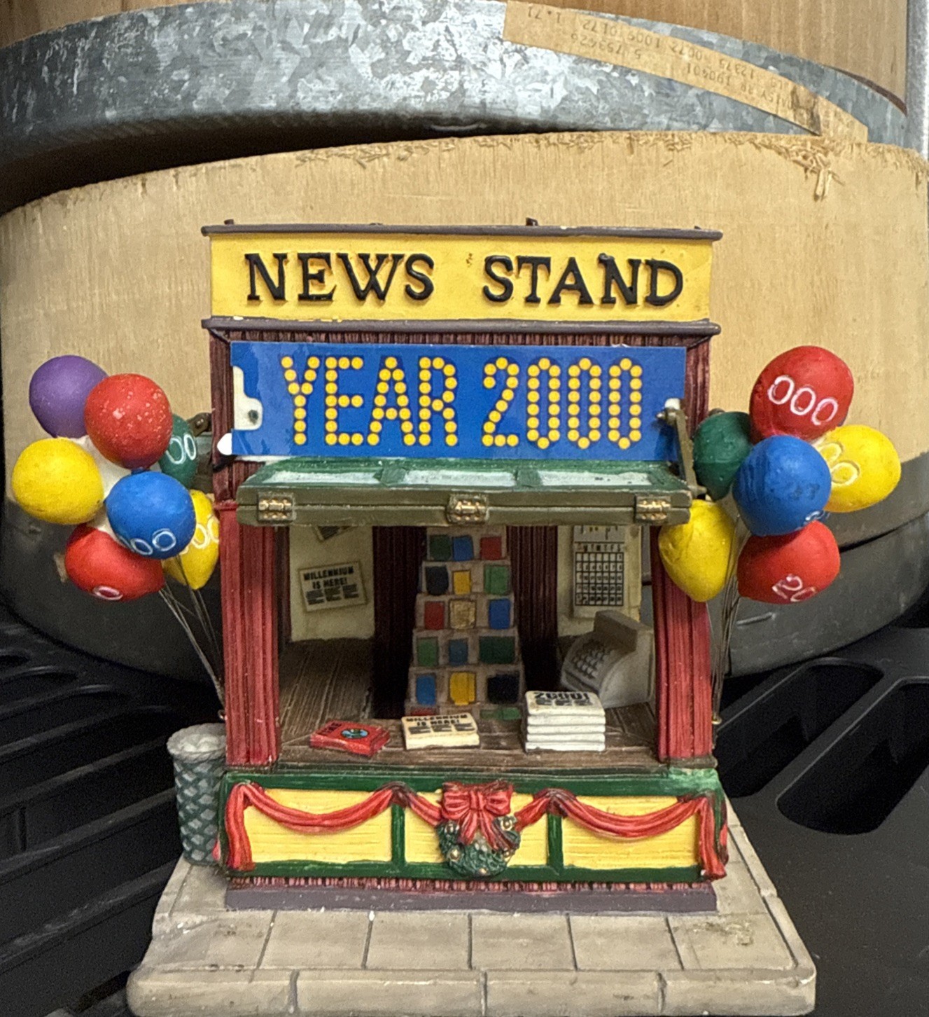 Vintage Y2K Lemax Millenium 2000 Celebration News Stand Christmas Village