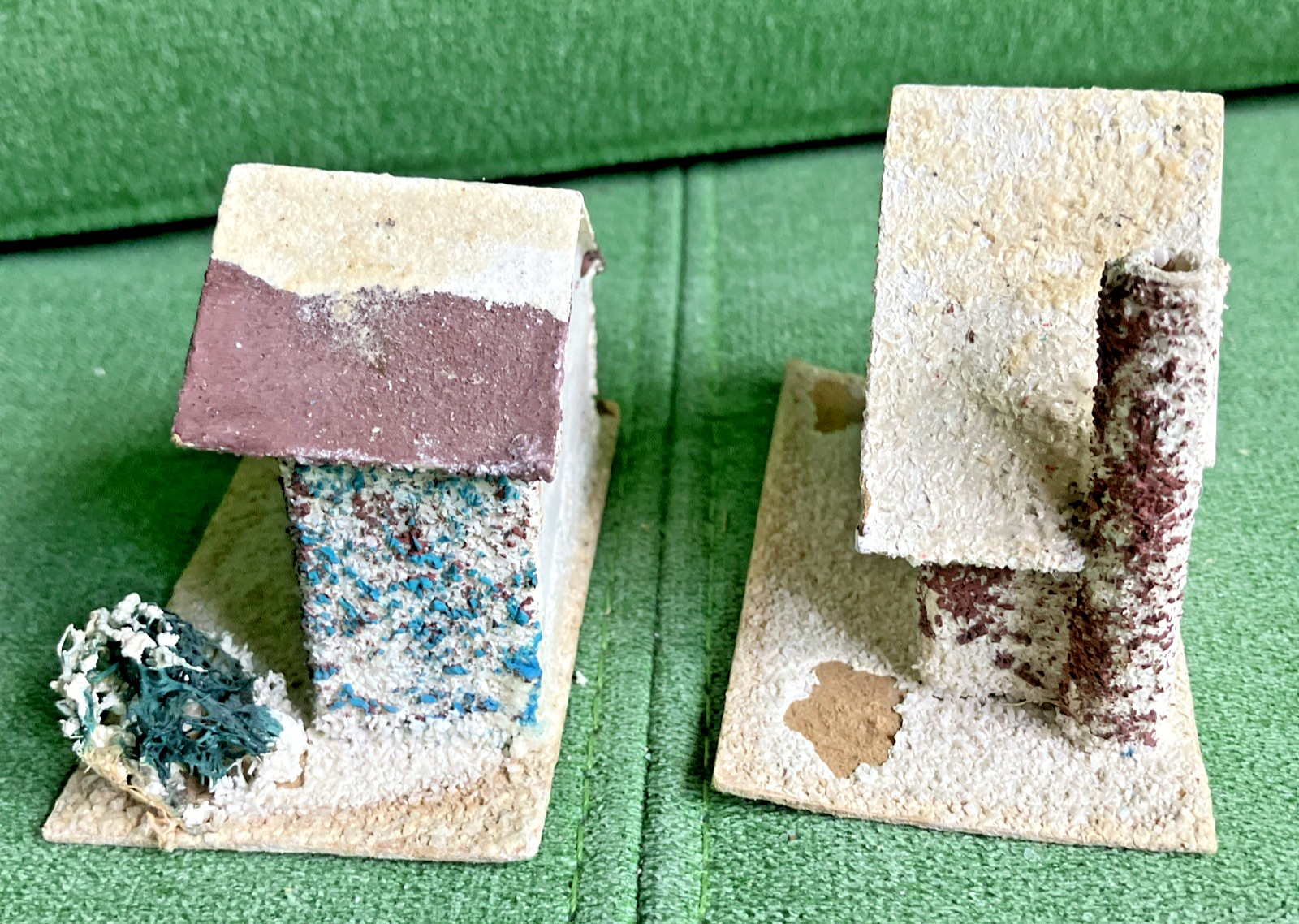5 Different VTG Christmas Putz Houses, Cardboard w Mica Glitter, Windows, Trees