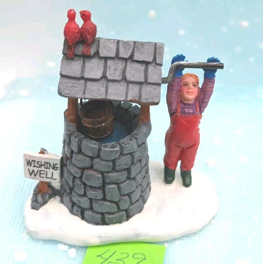 Lemax adorable girl wishing well birds Christmas Village Figurine LOOSE INV439