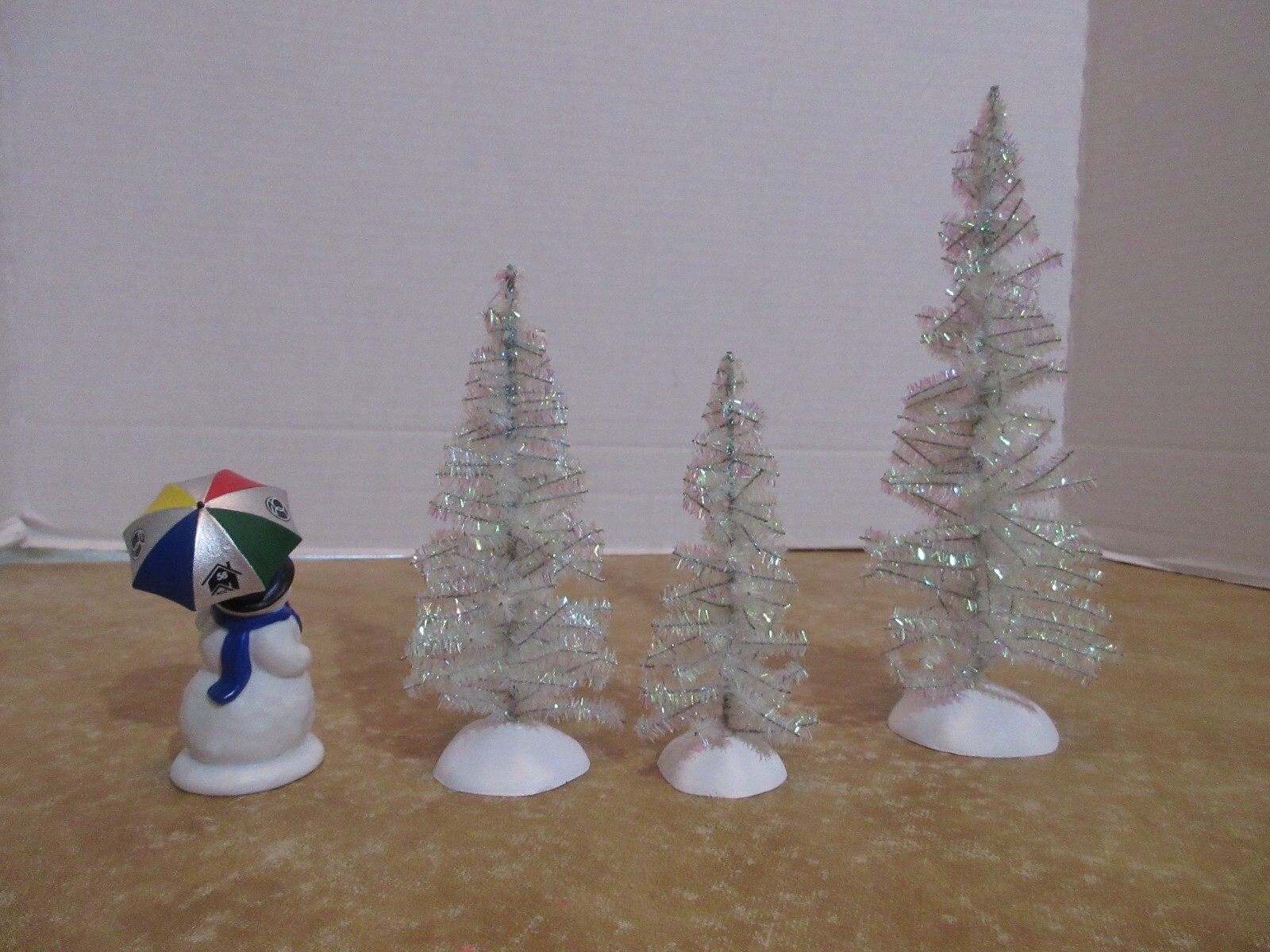 Dept. 56 2004 Classic Tinsel Trees 3 Pcs. & 2005 Ed ,The NCC Snowman