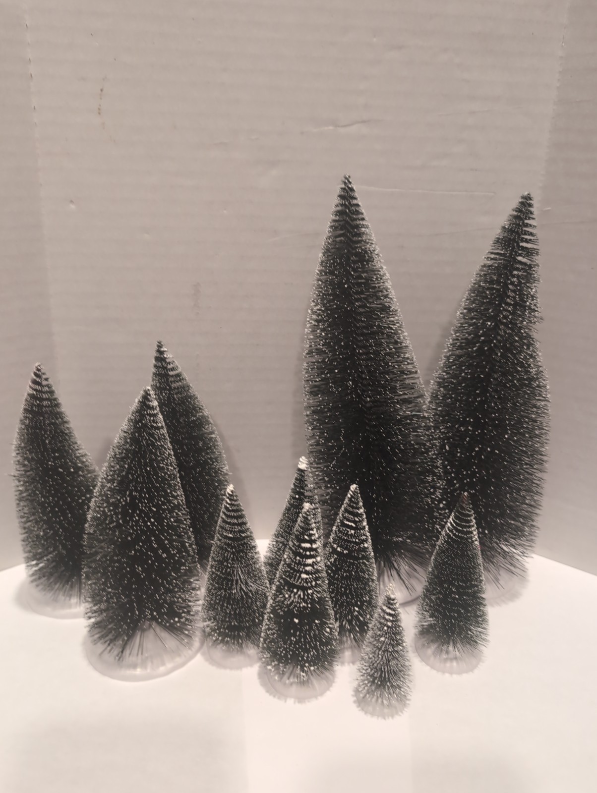 Lot Of Lemax Plastic Christmas Trees , Snow Flocked, Winter