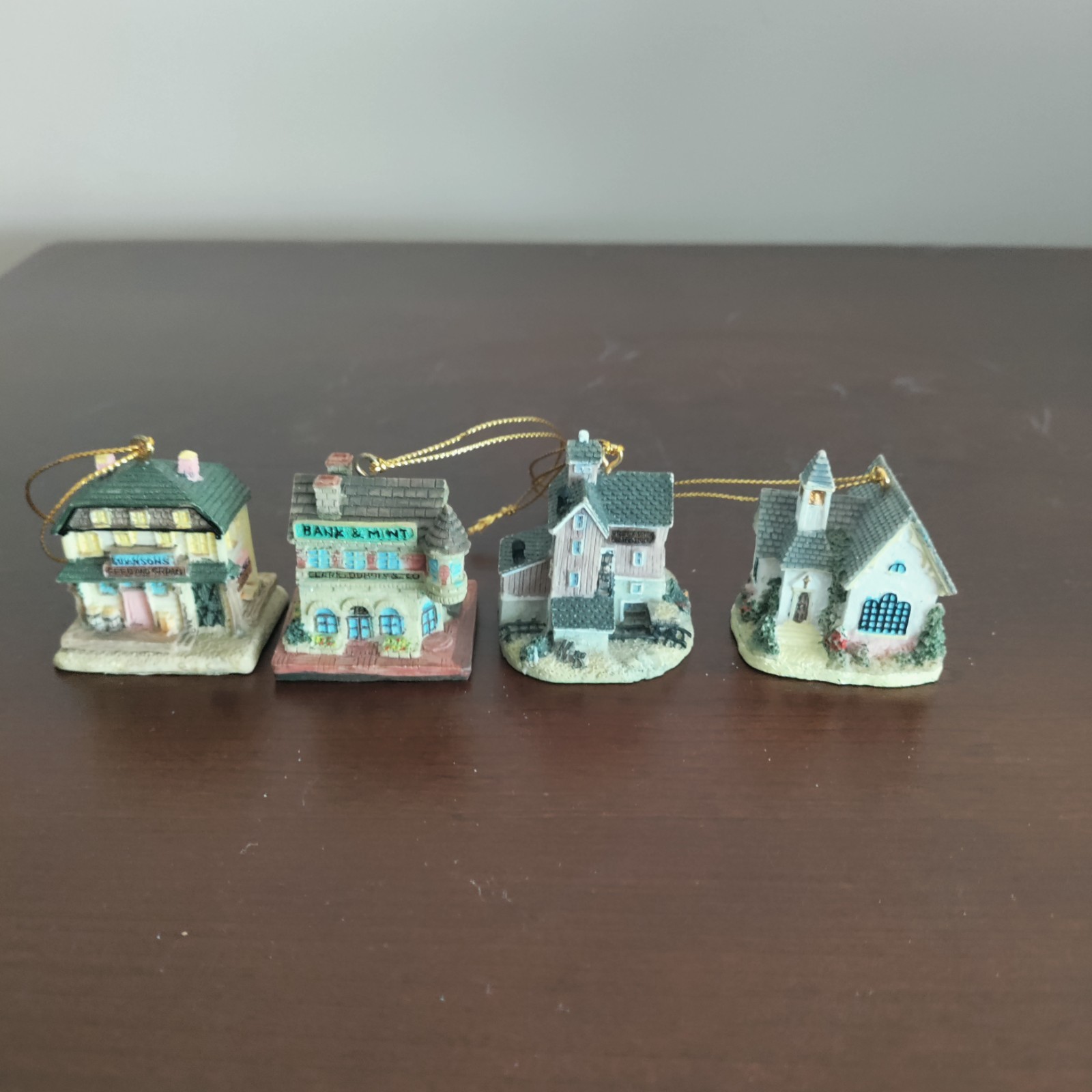 (4) International Resourcing Services Mini Village Houses Ornaments Vtg