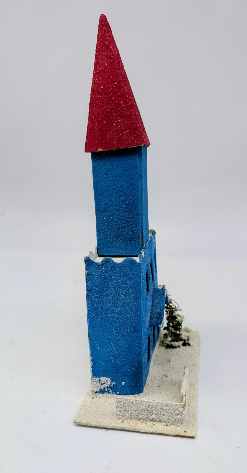 Vtg MCM Mica Holiday Church Cardboard PUTZ House Christmas Decor Japan Blue
