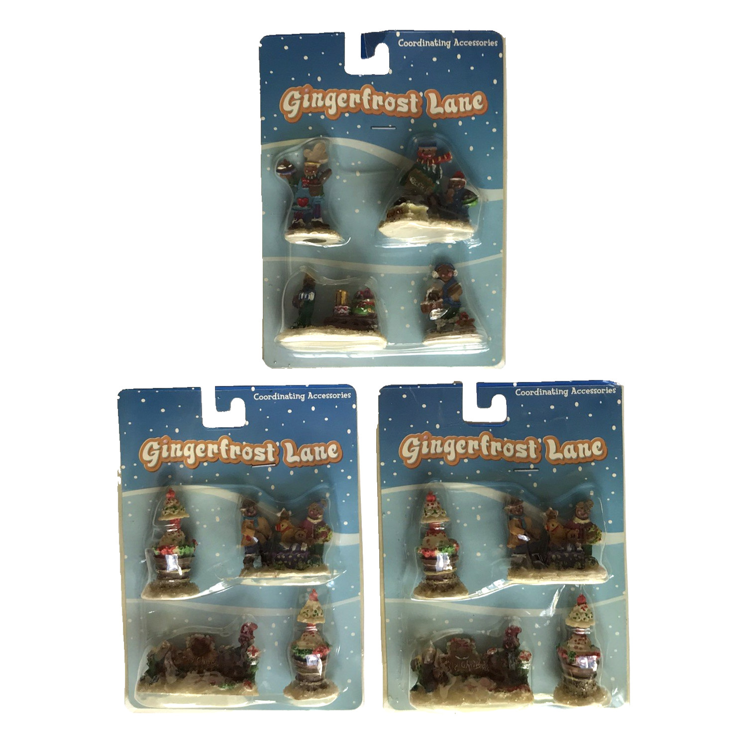 Lot: 3 Pkg Gingerfrost Land Christmas Village Gingerbread People Accessories NOS