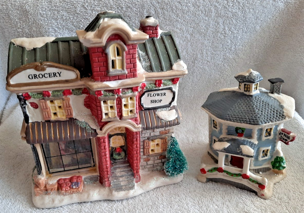 Porcelain Lighted Houses Lot of 2 Collector Series Winter Valley Christmas J