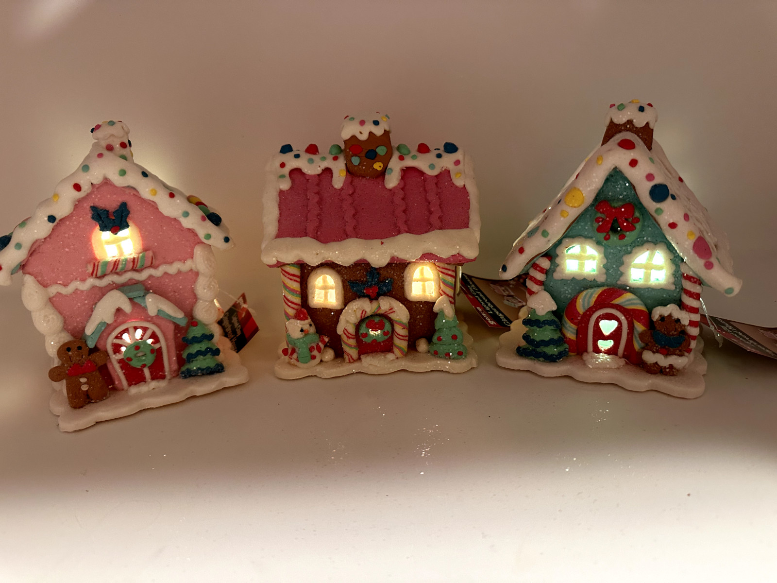 Gingerbread House, Candyland Christmas Village, Pastel Pink, Blue, White NEW 5″