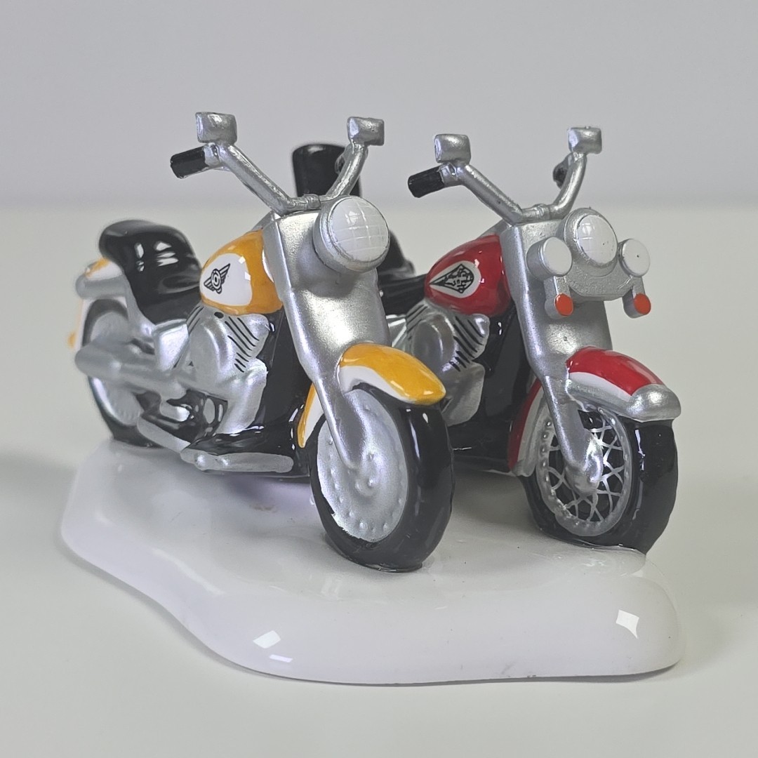 Dept 56 Snow Village 1997 Harley Davidson Fat Boy and Softail