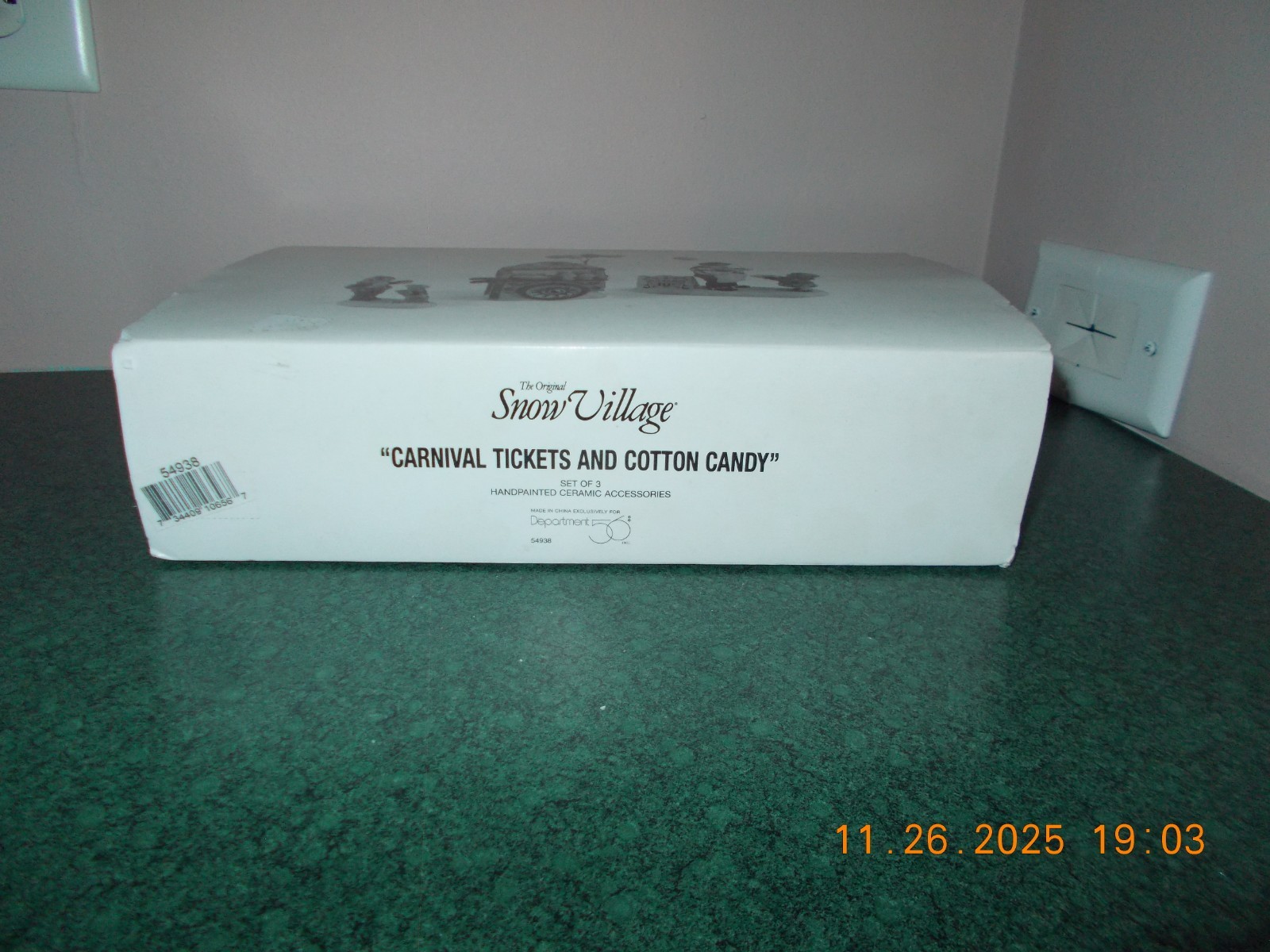 Dept 56 – “Carnival Tickets And Cotton Candy “- #54938- Set of 3 – SNOW VILLAGE