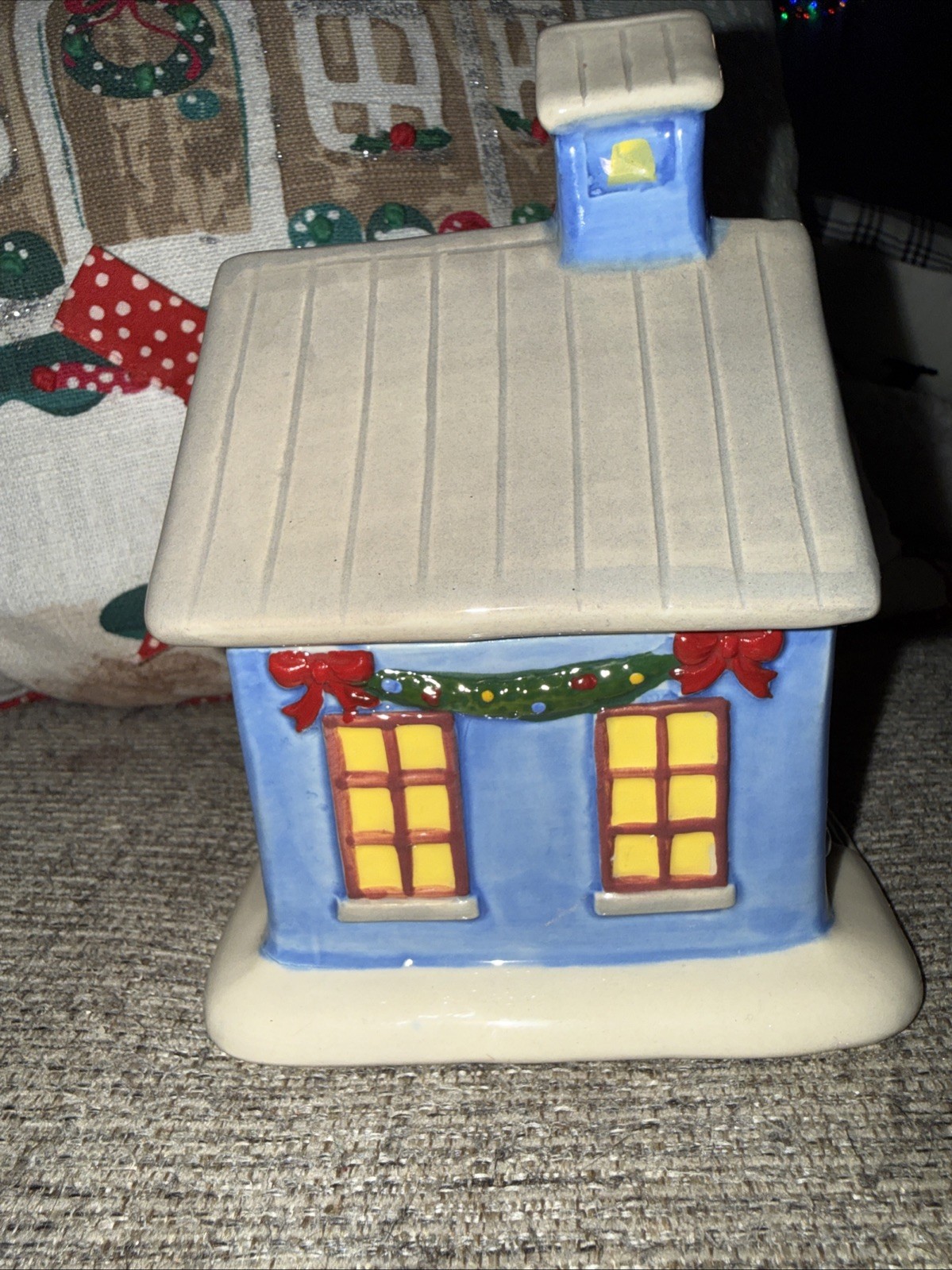 TEMPTATIONS CHRISTMAS VILLAGE HOUSE, 8 OZ. LIDDED CERAMIC RAMEKIN, 6” TALL