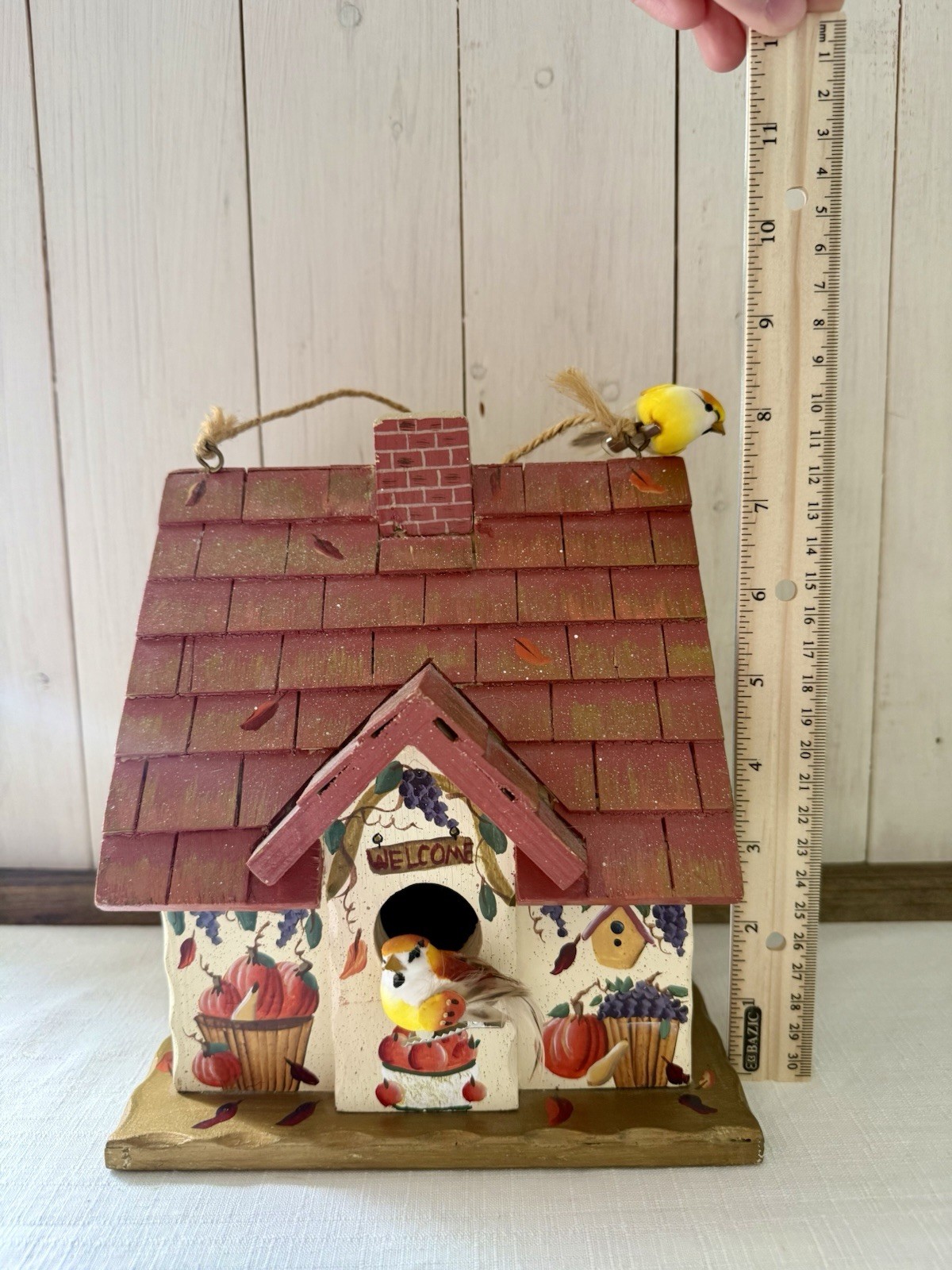 Vintage Kathy Hatch Wooden Bird House Hand Painted Autumn Pumpkin Apple