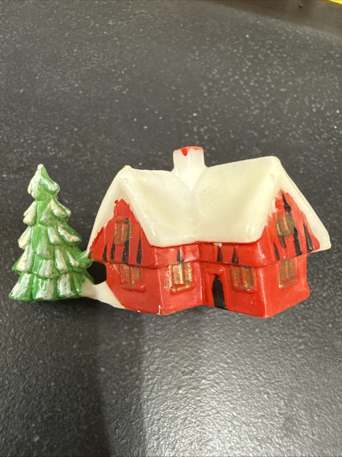 VTG Plastic Mini Christmas Village House Chalet Cottage House Cabin Tree Winter
