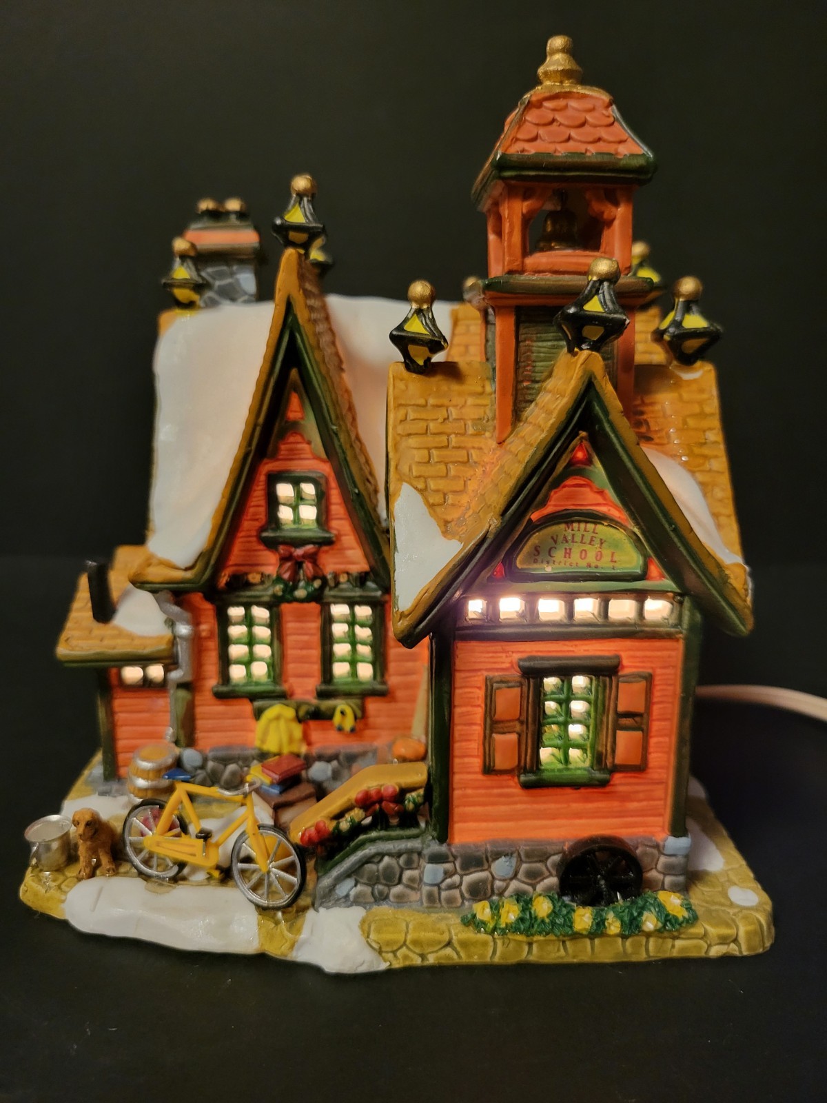 Lemax Christmas Holiday Village Mill Valley School 45021 Bicycle Dog Country