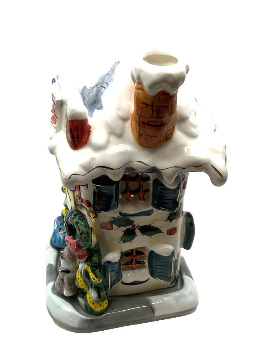Vtg Cobblestone Village 11″ Christmas Police Station Candle Holder, Popular 2001