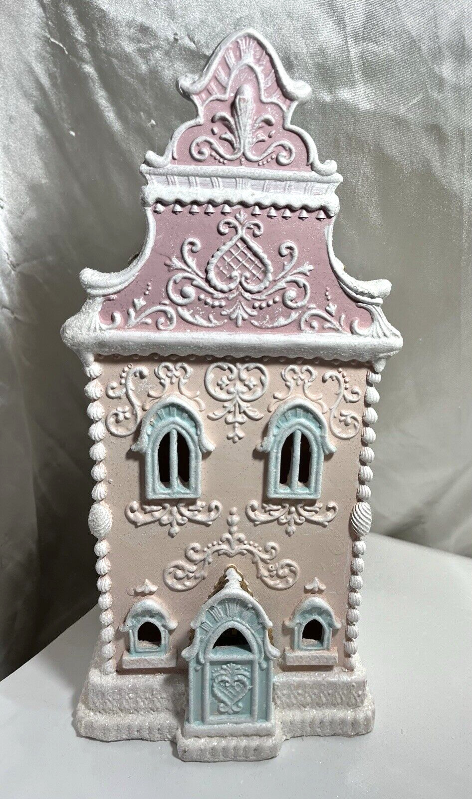 Pink Christmas Victorian Gingerbread House Lights Up 13.5″ NEW