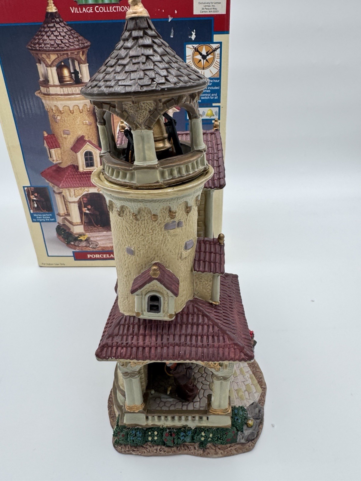 Lemax Village Collection Heritage Park Clock Tower 2003 Monks Bells IOB Read
