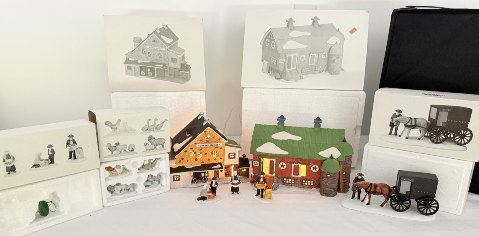 DEPT 56 Pennsylvania Dutch Barn Jannes Mullet Amish Barn & Buggy, People, Animal