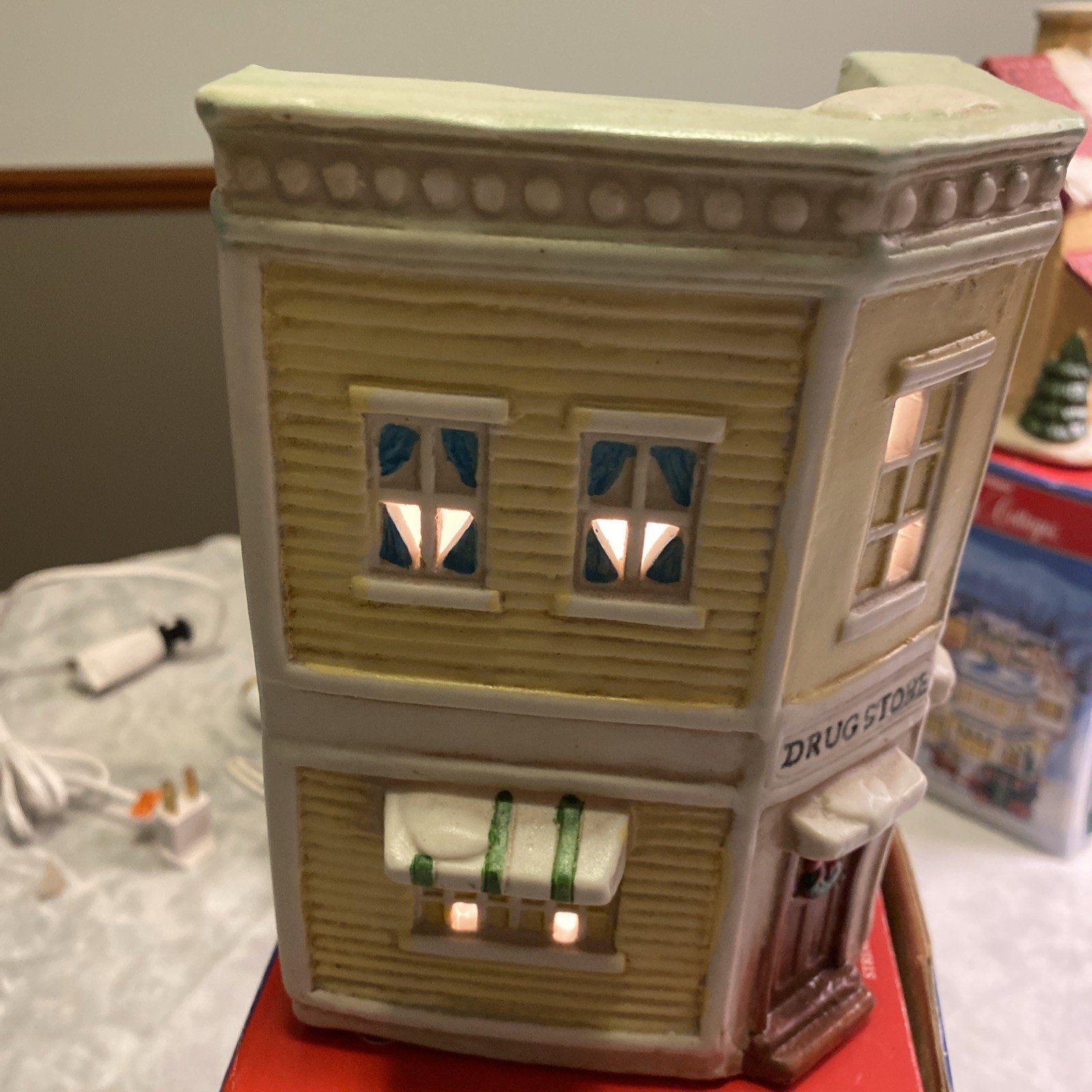 Winter Valley Cottages Lot Of 3: Drug Store, Fire House, & Post Office. With Box