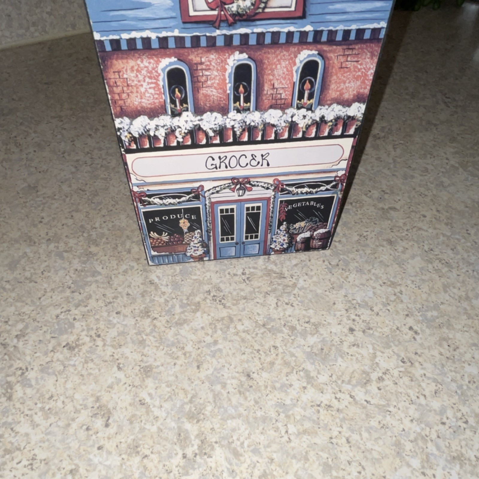 Hand Painted Wood Christmas Village Buildings Set, (Church, Store, 2 Houses)
