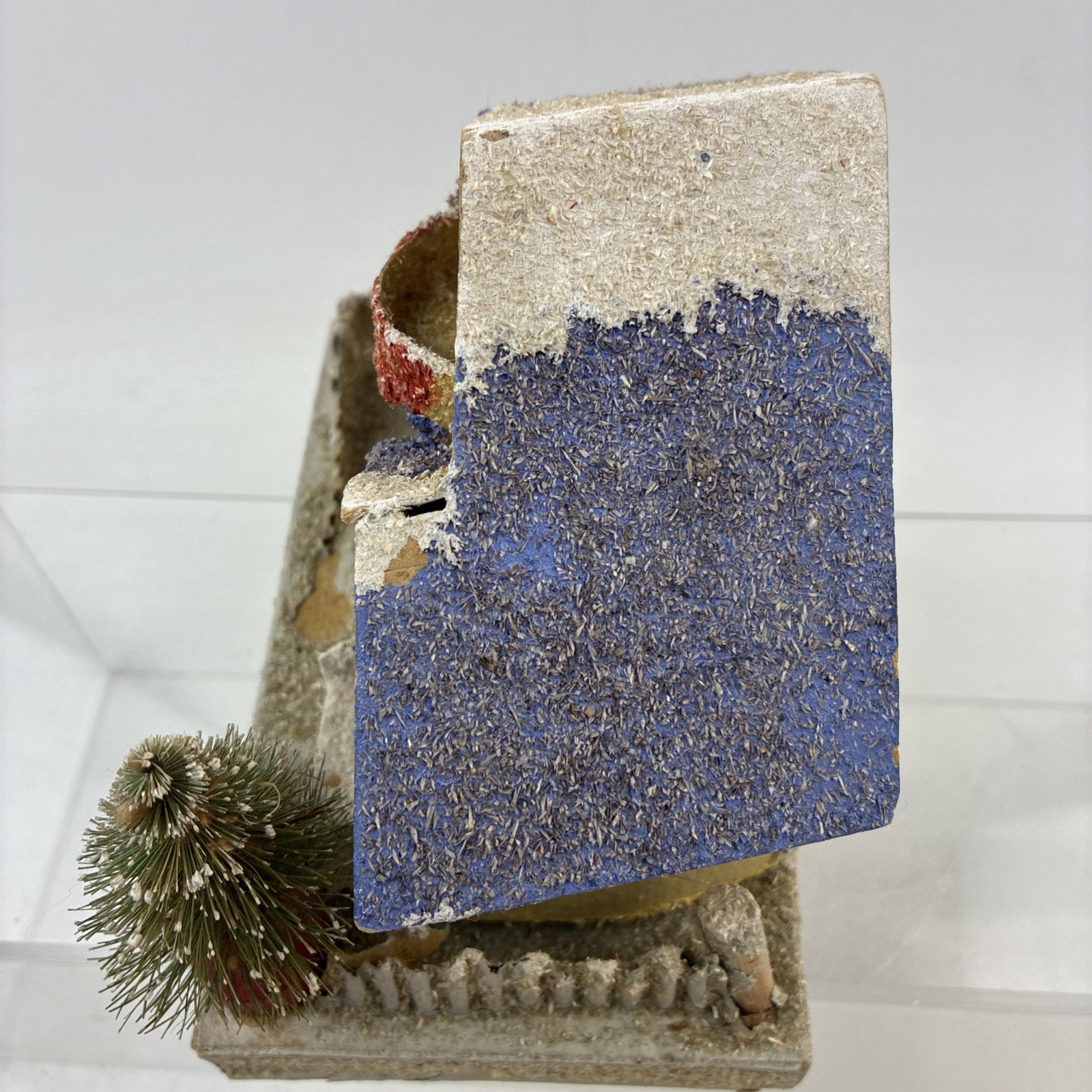 Vintage PUTZ House w/ Coconut Glitter, Bottle Brush Tree 6″ x 3.5″ x 4.75″ JAPAN