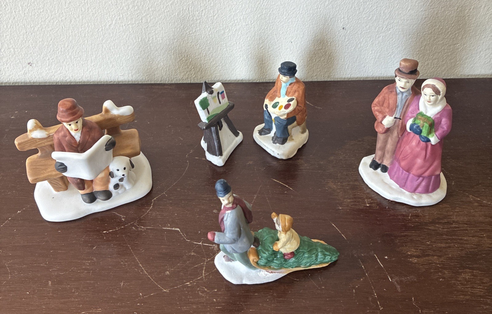 Christmas Village Bisque Figurines – Mixed Lot – Total Of 5