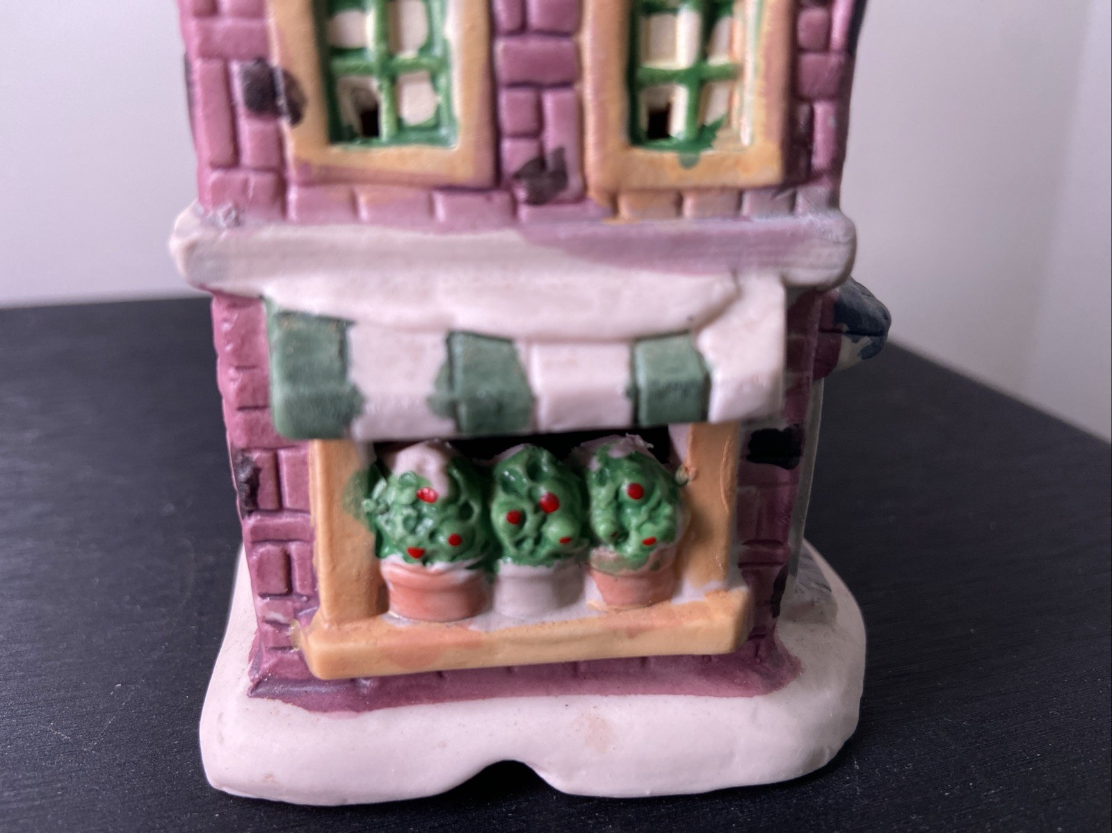 Christmas Village Flower Shop Snowy Roof Hand Painted Details Lighting Capable