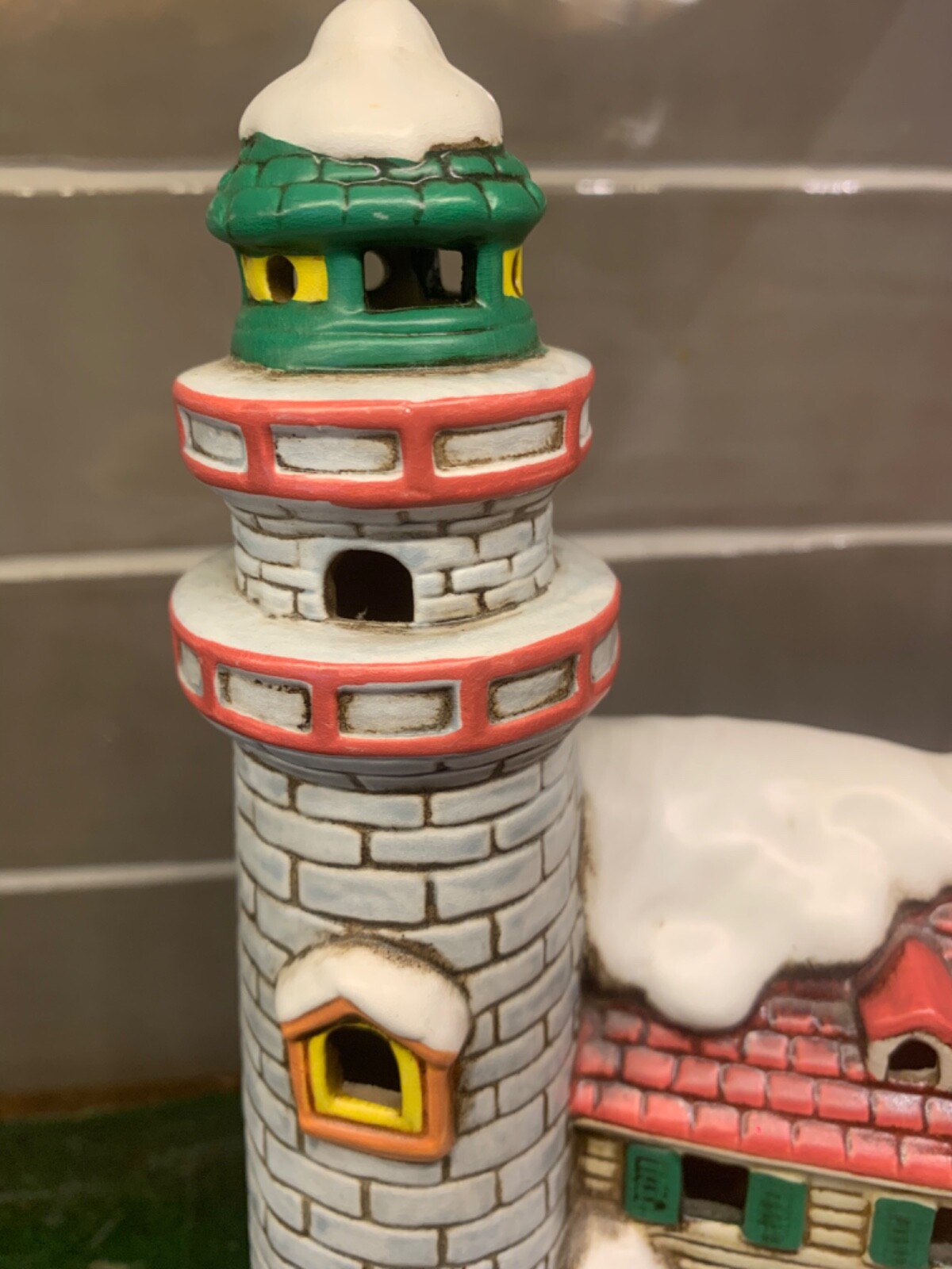 vtg lefton lighthouse byron wood colonial village handpainted light