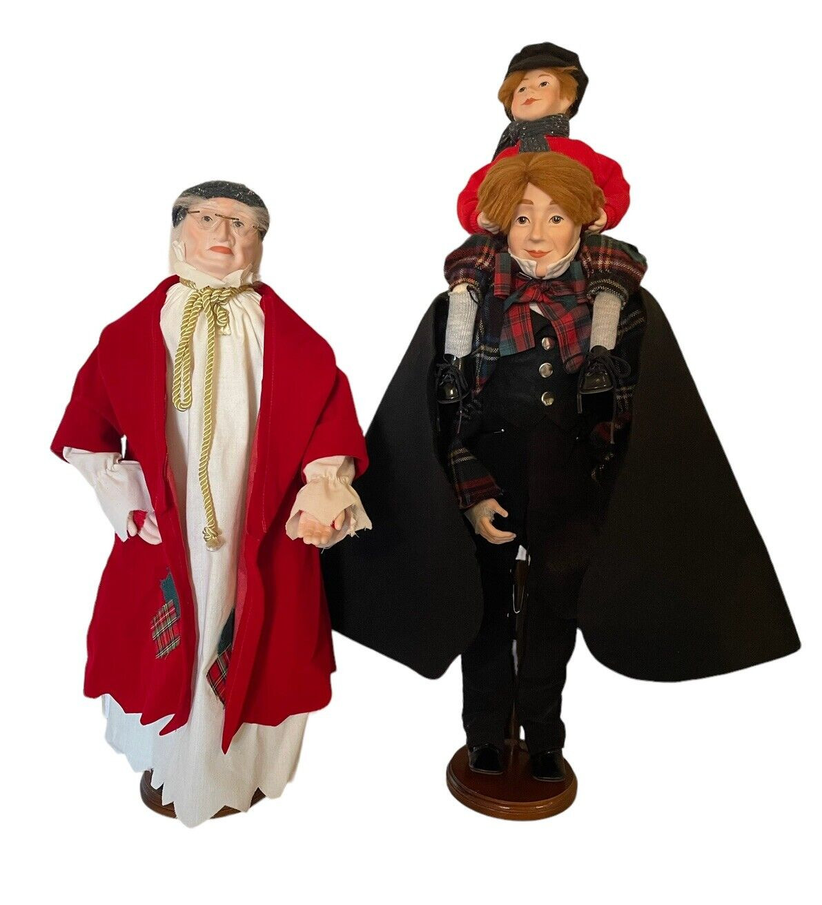 Dept 56 Christmas Carol Scrooge, Bob Cratchit & Tiny Tim 19″-25″ Porcelain Dolls