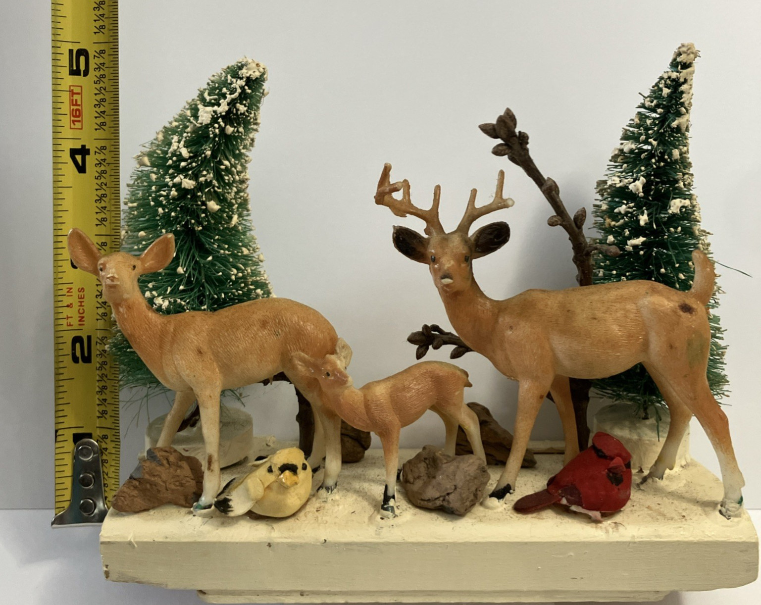 VTG Bottle Brush Trees Deer Buck Fawn Winter Scene for Train Garden 6×2/5″ T