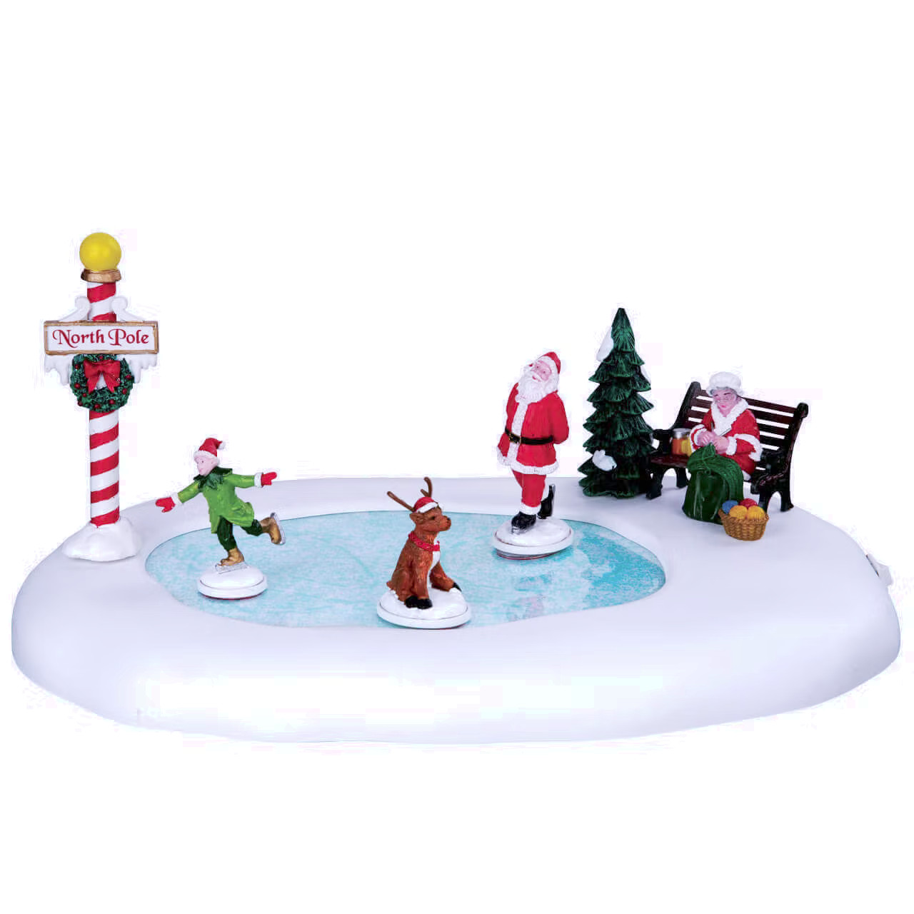 Lemax 2016 North Pole Ice Follies Santa’s Wonderland #64045 Skaters Glide On Ice