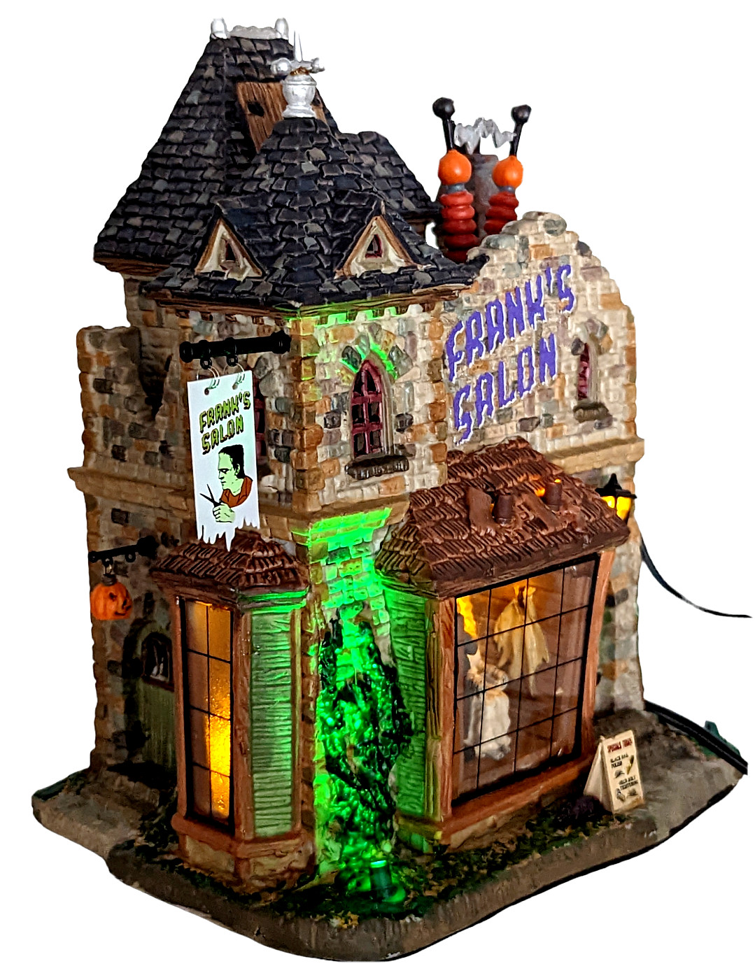 Lemax Spooky Town Franks Salon Frankenstein Hair Cut LED Sound Halloween Village