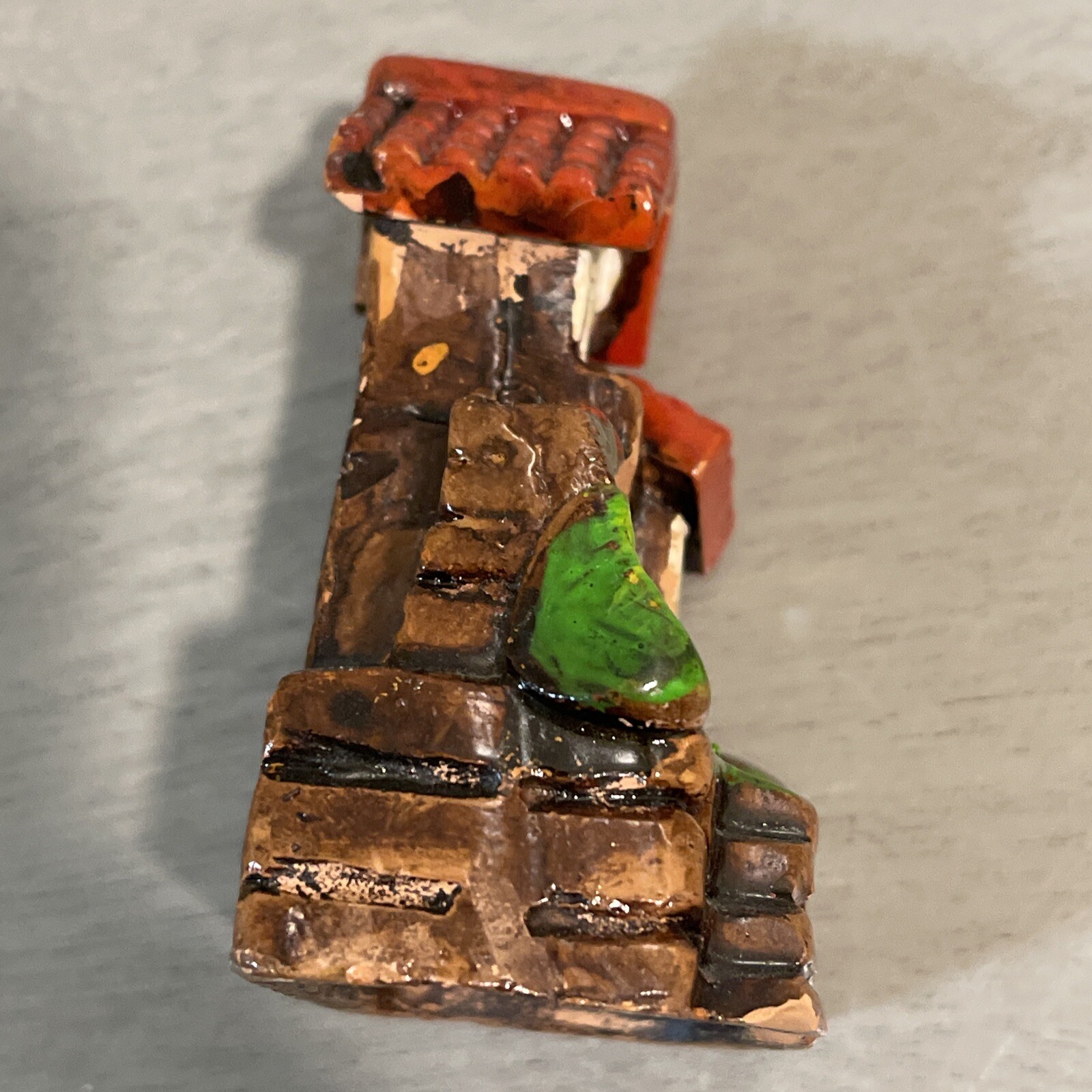 Vintage Hand Made Terra Cotta Red Tile Roof Stair Fairy House
