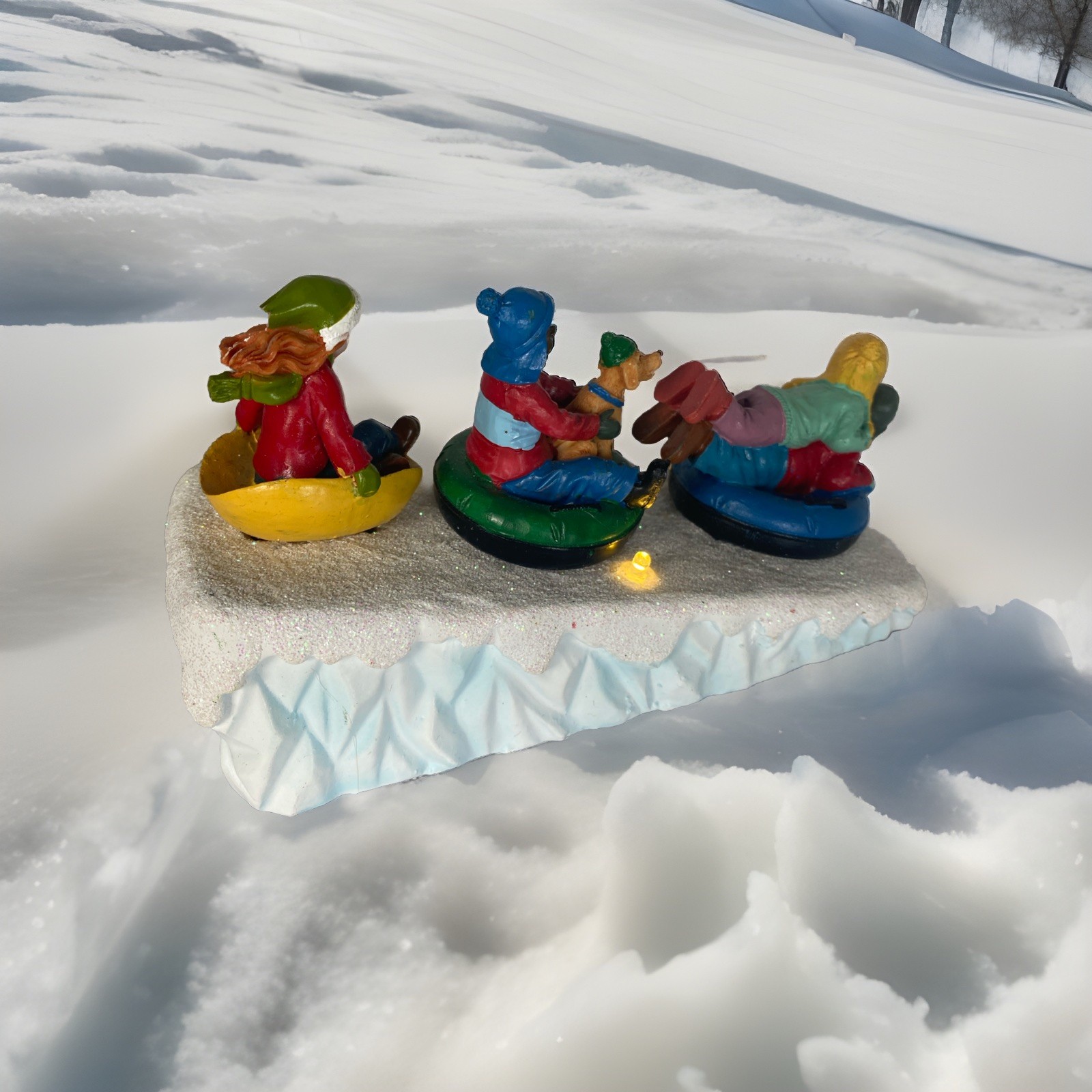 Children Sledding St Nicholas Square Village Winter Accessory Lights up