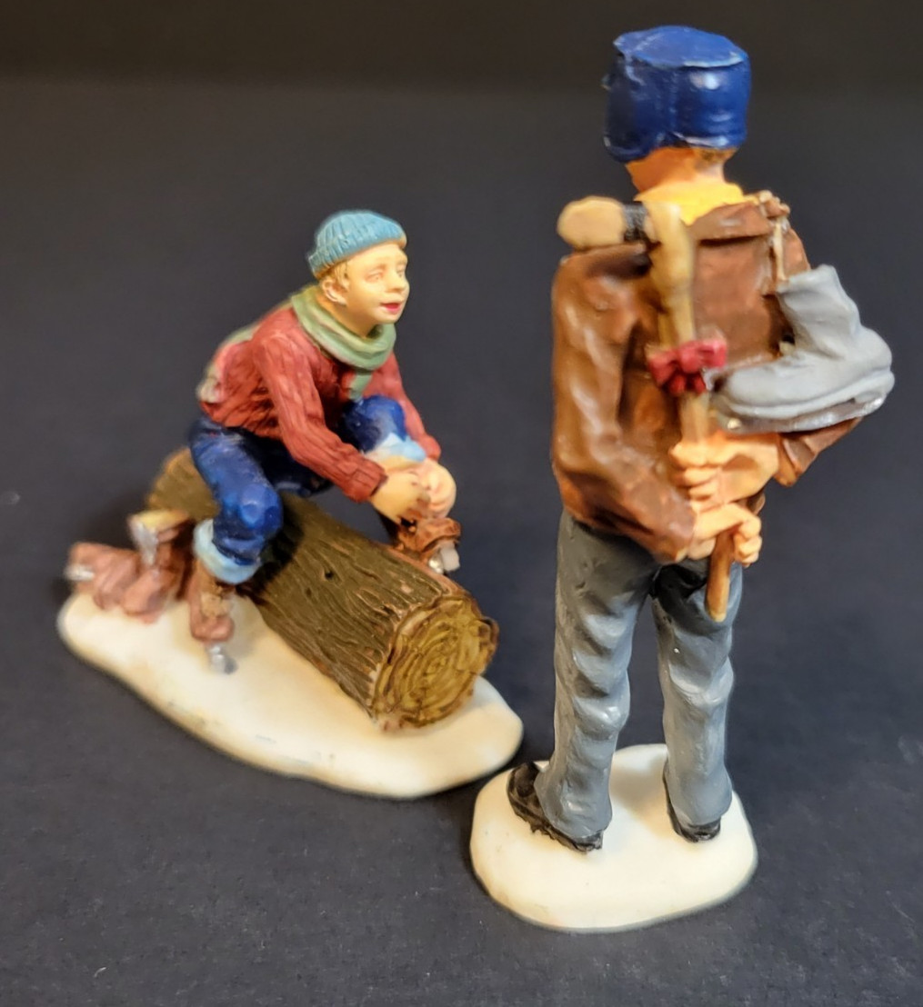 Lemax Christmas Village Town Grandpa’s Gift 92307 Giving Hockey Stick Grandson