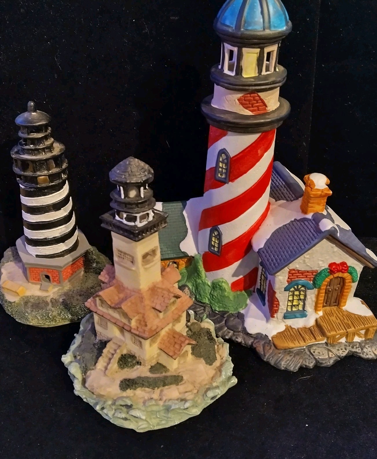 Lot-3 Vintage Lighthouse Figurines 1 Dickens 2 Unbranded No Lights Beach Holiday