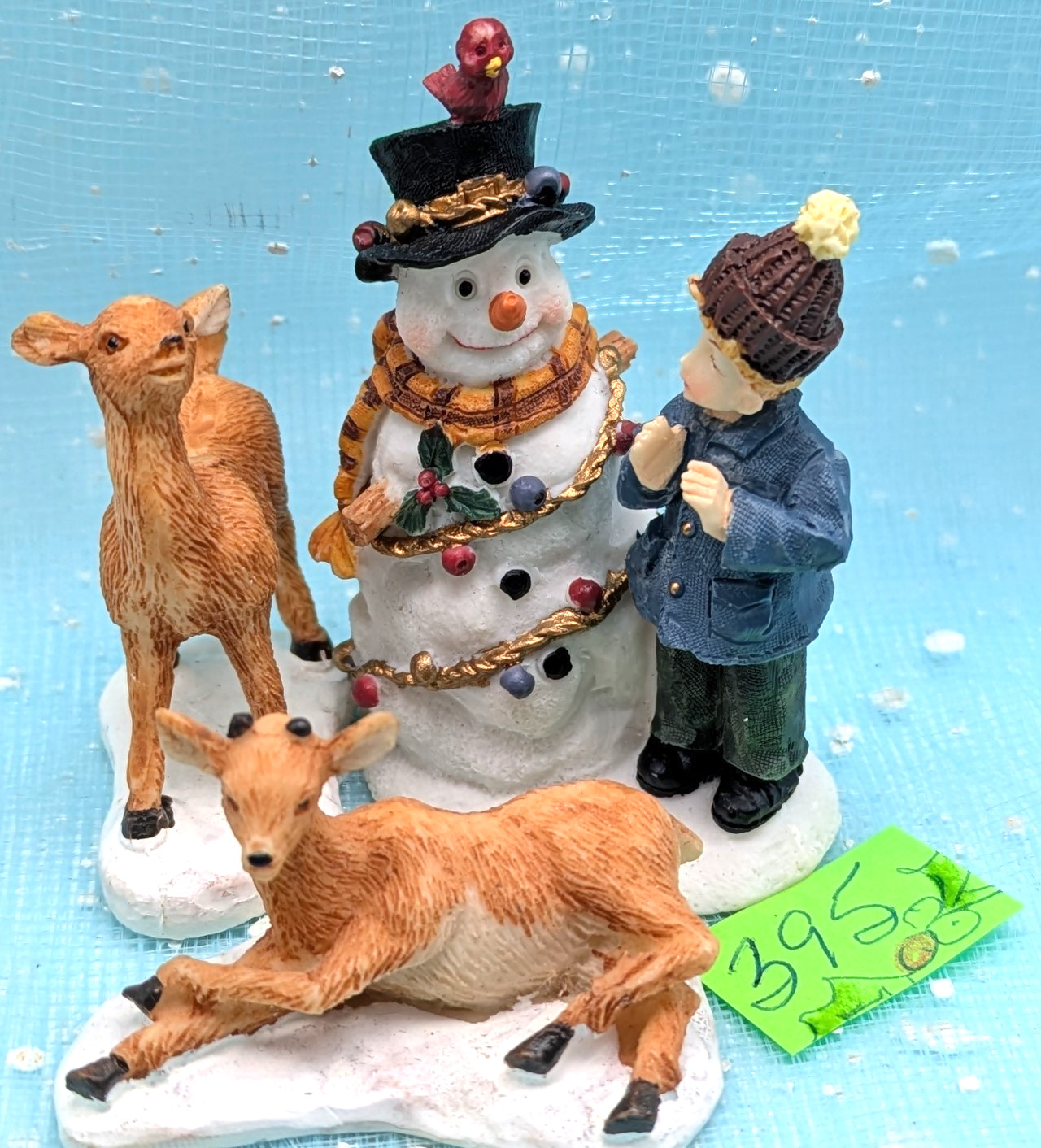 Boy Snowman Deer Bird animal friends Christmas Village Figurines LOOSE INV395