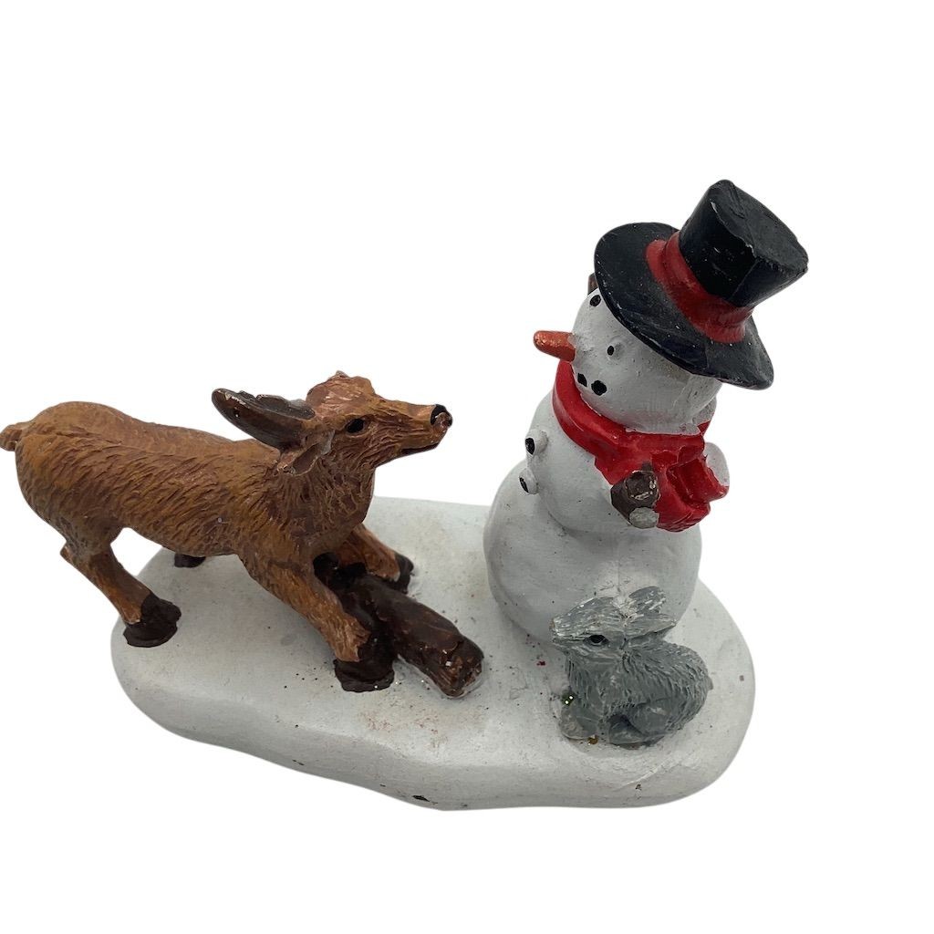 Christmas Village Figurine “Snack Time” Snowman & Reindeer Scene