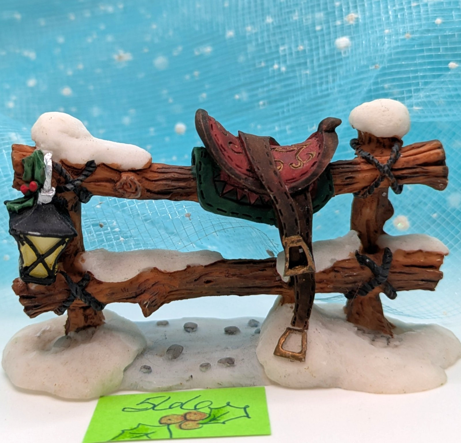 O’Well snowy rail fence saddle lantern Christmas Village Accessory NO BOX INV566