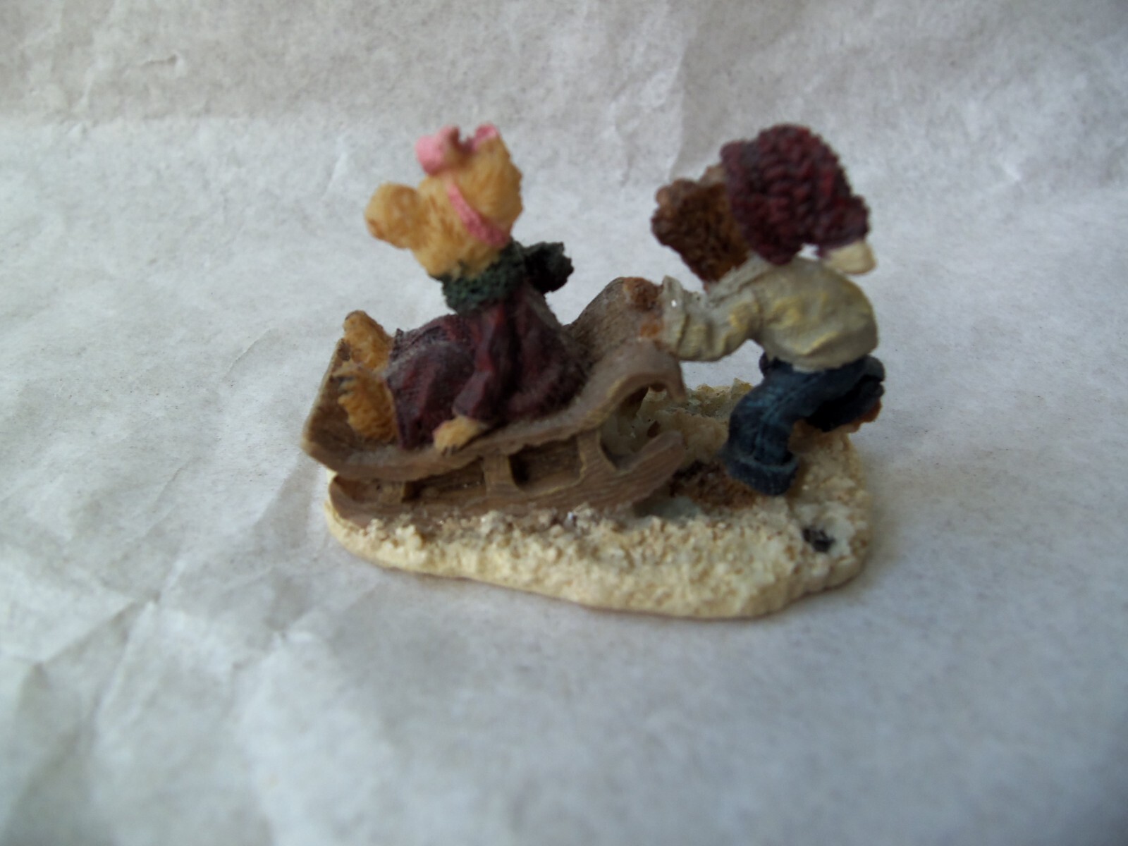 Boyds Town Village Accessory Shawn & Dawn! 2000! SMALLER! SLEDDING BEARS!