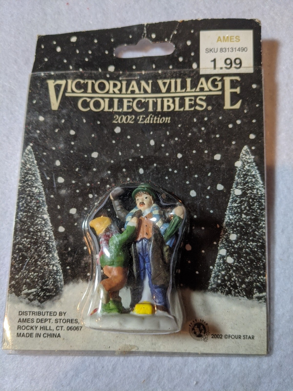 Victorian Village Collectibles Christmas 2002 Victorian Man + Young Girl Playing