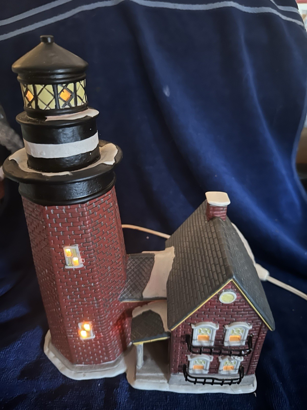 Christmas Delights Handpainted Porcelain Lighthouse W/Cottage Coastal Noel Decor