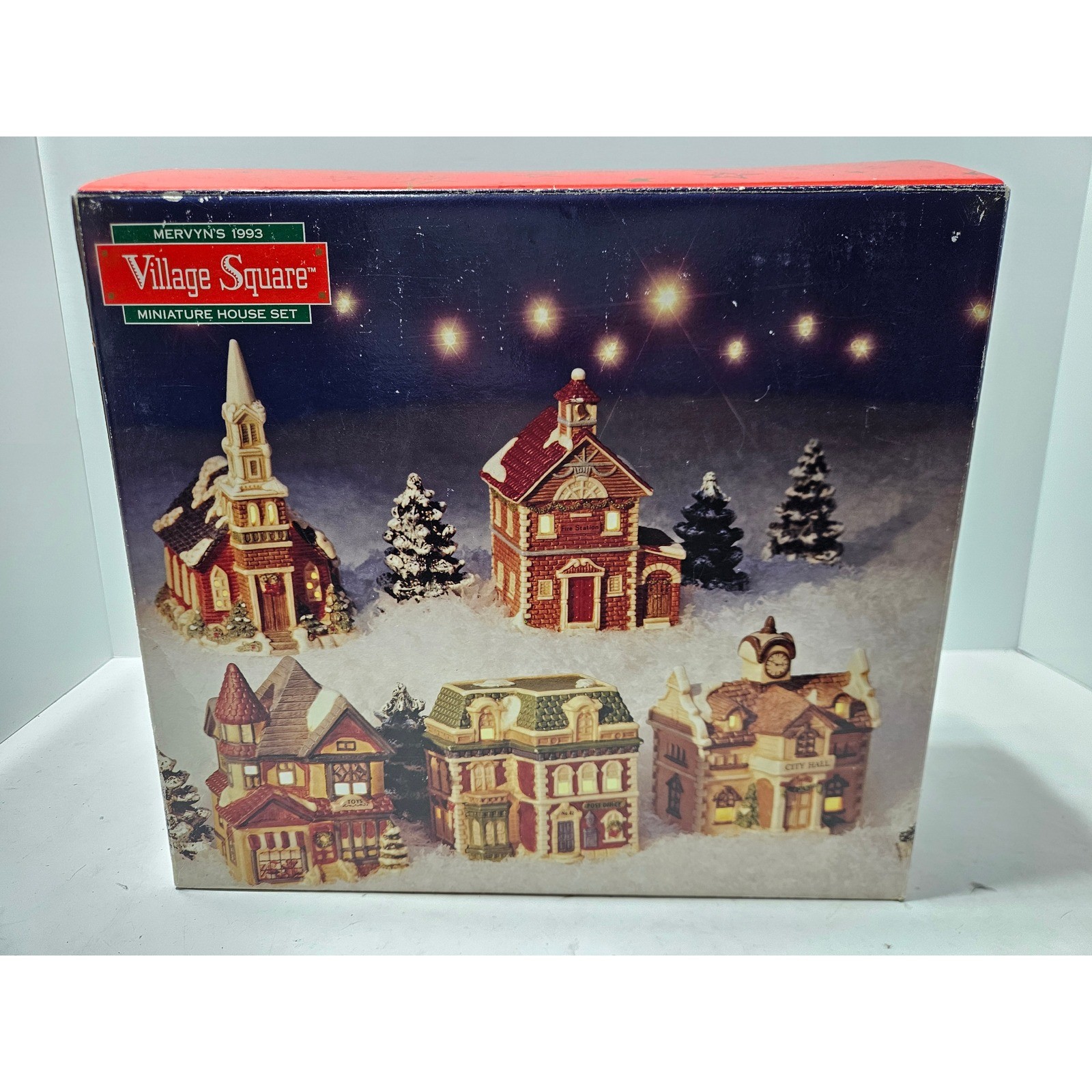 Mervyns Village Square Miniature House Set Multicolor 1993 5-Piece Lighted