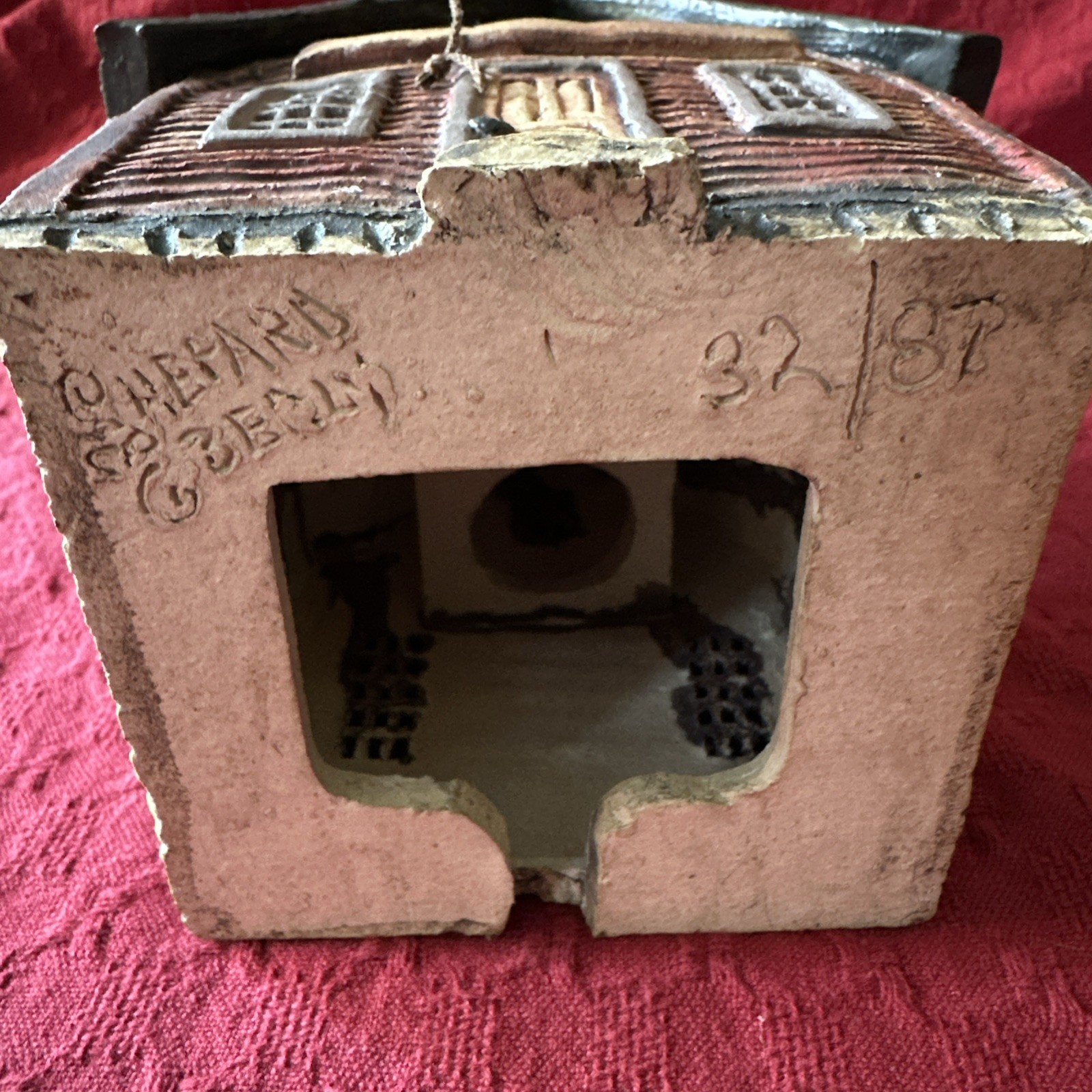 Vintage Handmade Miniature Schoolhouse Church House Bell Lamp Folk Art Decor