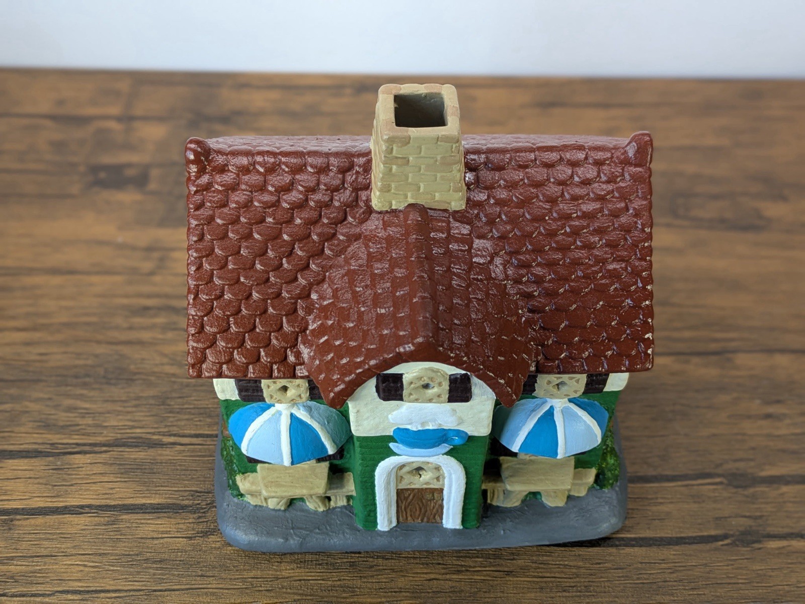 Ceramic Collectible Village House Figurine: Coffee Shop Theme Green/Beige