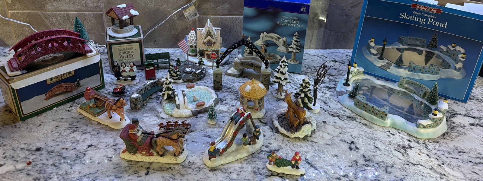 Large Christmas Village Lot Holiday Time & Christmas Valley Porcelain Buildings