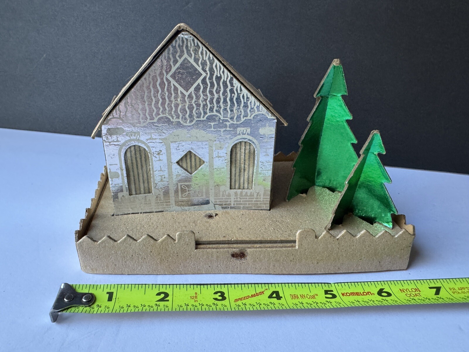 Vintage Christmas Putz Cardboard House Trees Mica