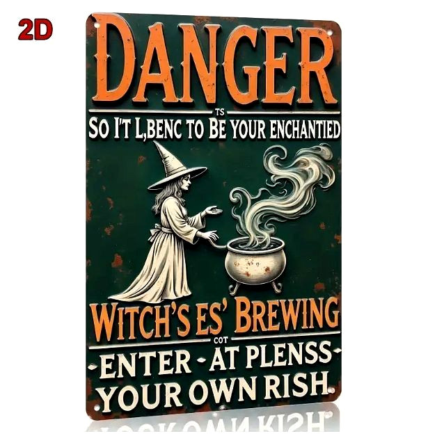 Metal Sign Wall 12″ DANGER WITCH’S BREWING Halloween Poster Decoration NEW