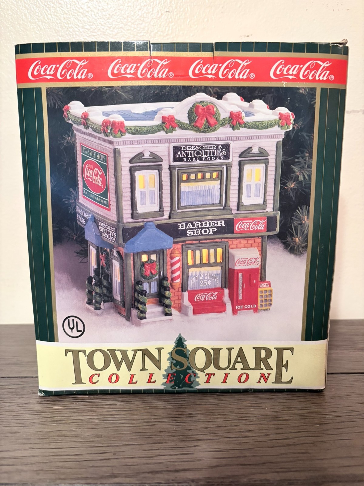 Coca-Cola Town Square Collection Town Barber Shop 1996 Porcelain Lighted NIB