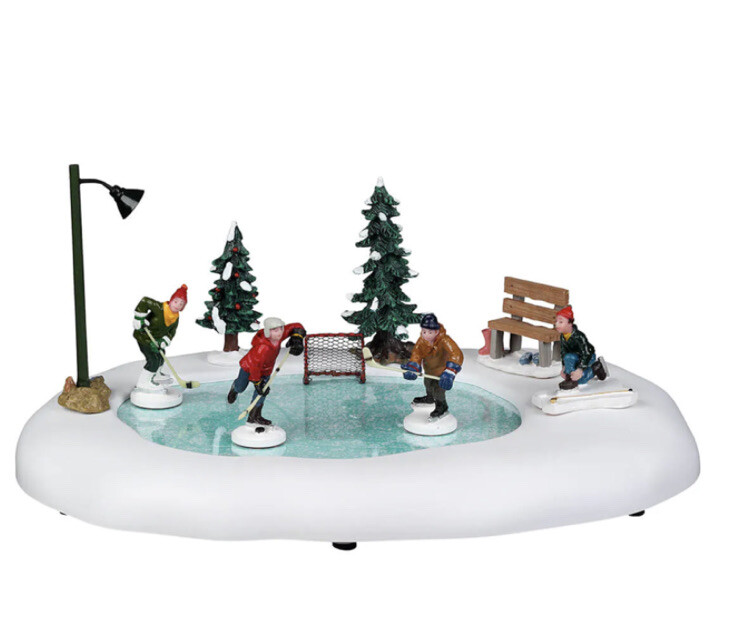 Lemax After School Hockey Match-animated Skating Pond -Holiday Village/Train