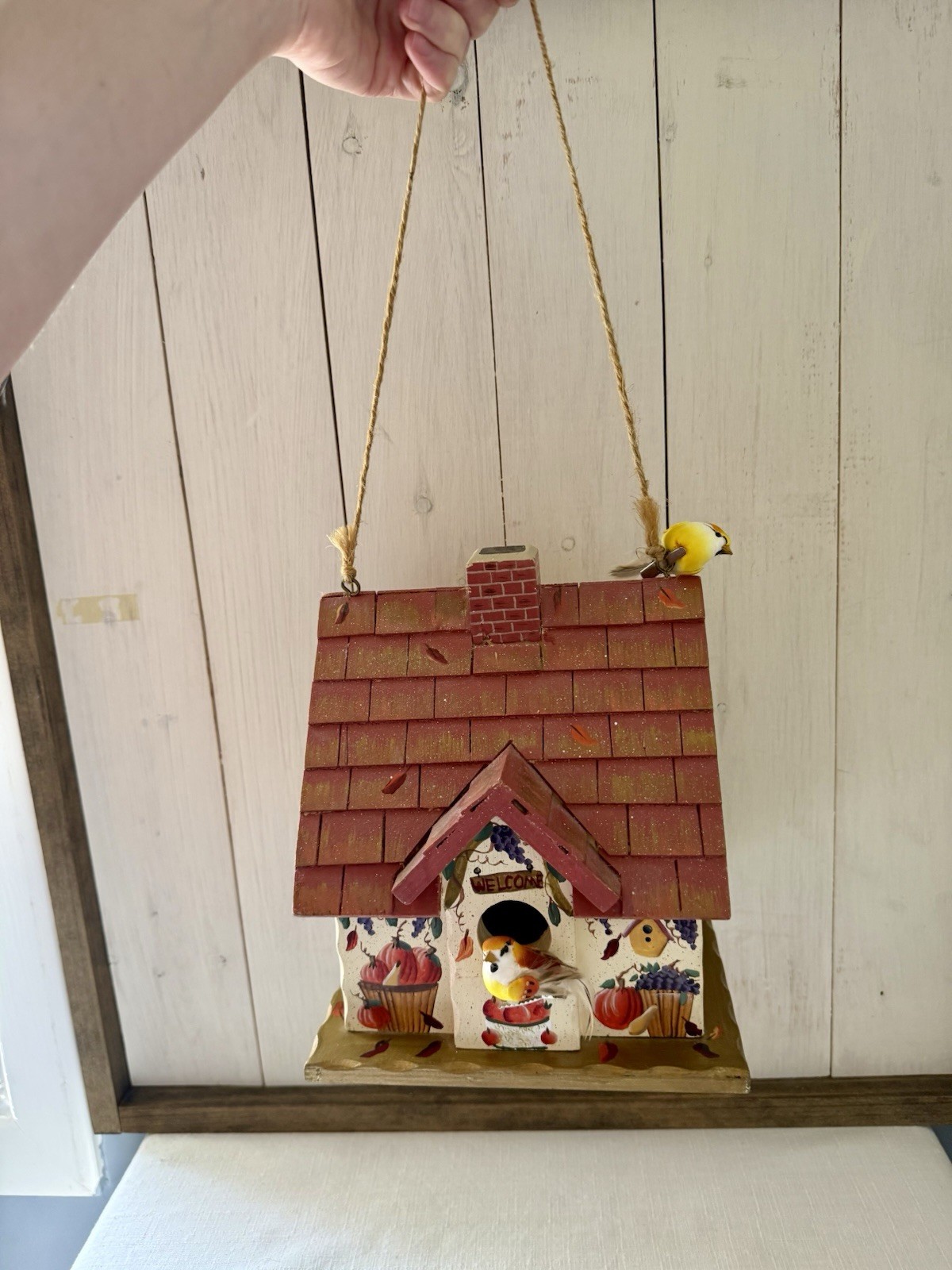 Vintage Kathy Hatch Wooden Bird House Hand Painted Autumn Pumpkin Apple