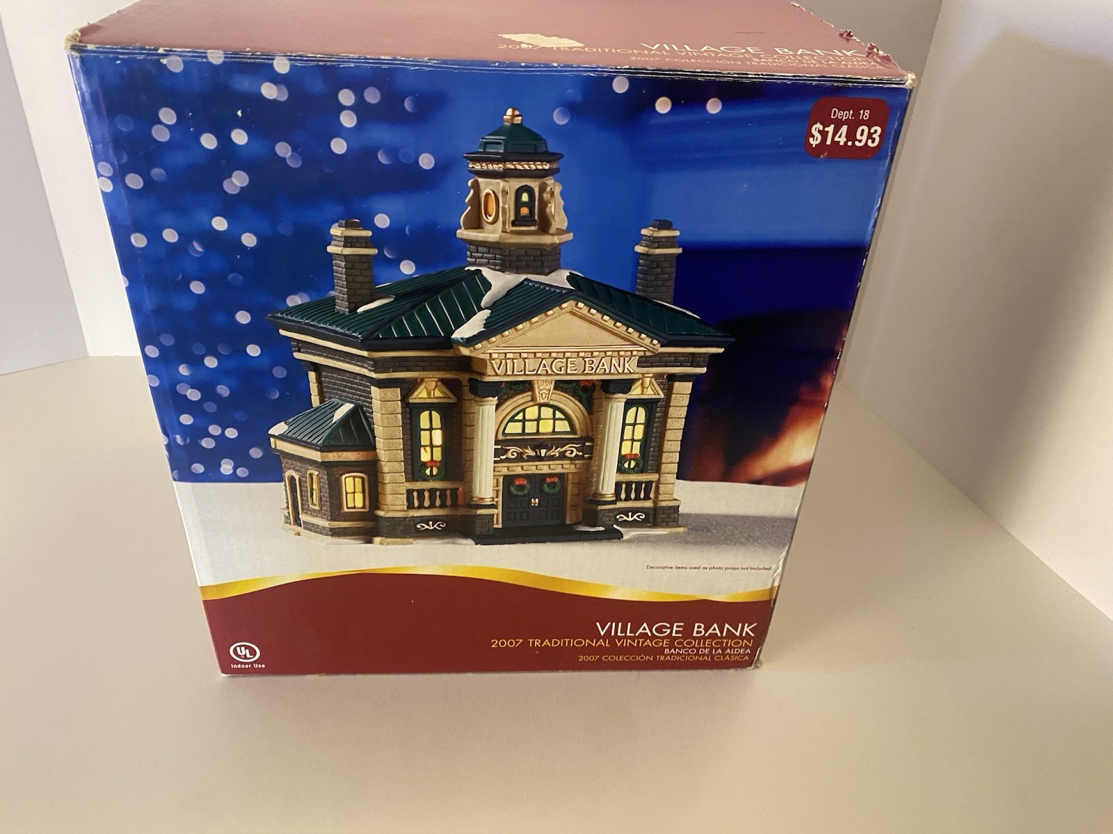 READ Vintage Village Bank Porcelain Building Christmas / Winter Dept 18 Lighted
